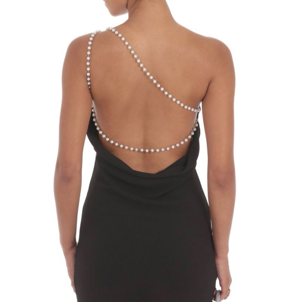Lucy in the Sky Black Backless Dress with Pearl Straps